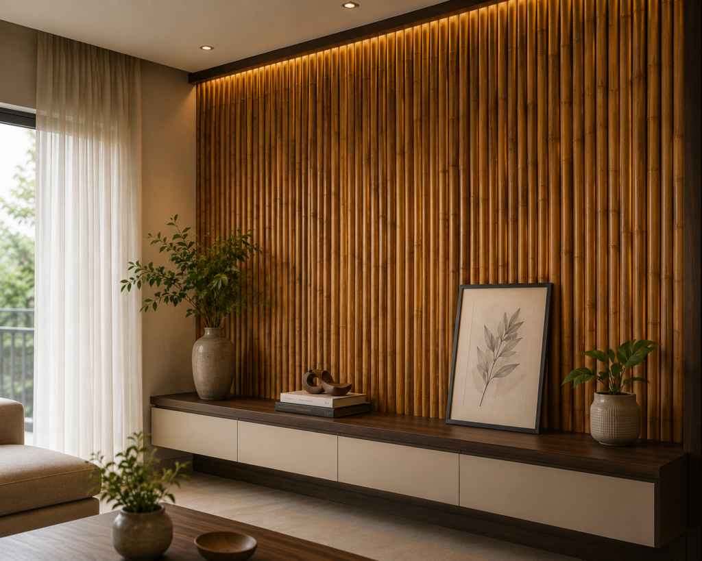 Interior Designer in Guwahati: The Complete Guide to Designing Beautiful Homes & Commercial Spaces 10 Modern bamboo feature wall in a contemporary Assam home